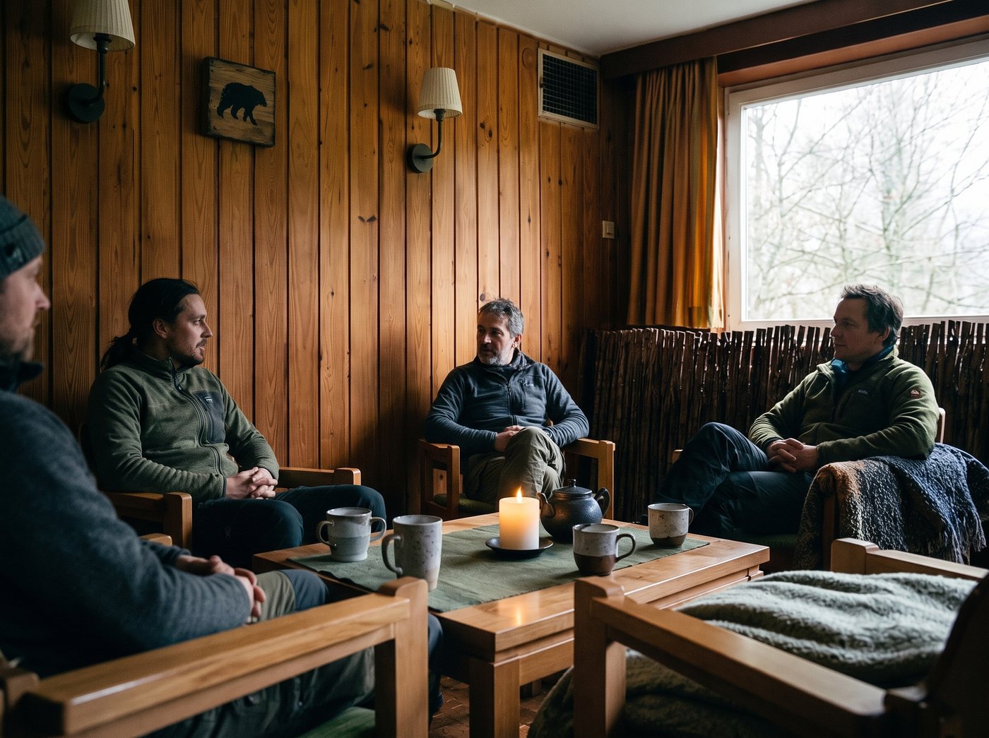 Gemütliche Holzlounge mit Kerzenlicht am Sunderhof